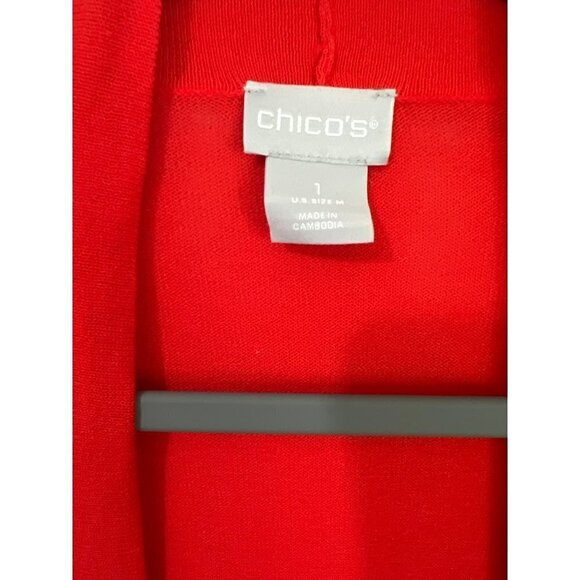 Chicos Sz 1 (US M US 8) Flame Scarlet The Perfect Layer Cardigan Sweater Cotton, - Picture 3 of 5